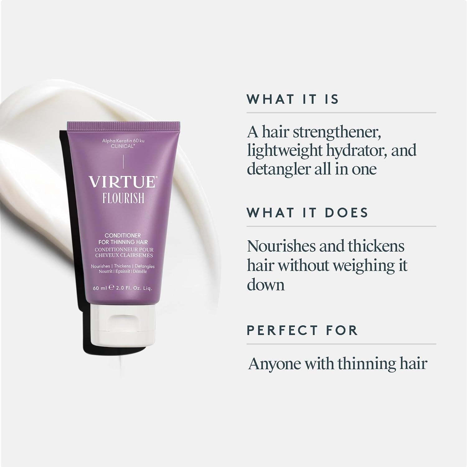 image:imageVIRTUE Flourish Conditioner for Fine or Thinning Hair Sulfate Free Hair Growth Product Detangles and Thickens Color Safe2 Fl Oz Pack of 1