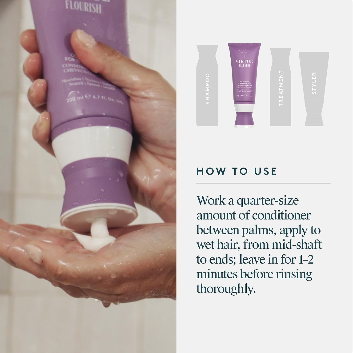 image:imageVIRTUE Flourish Conditioner for Fine or Thinning Hair Sulfate Free Hair Growth Product Detangles and Thickens Color Safe2 Fl Oz Pack of 1
