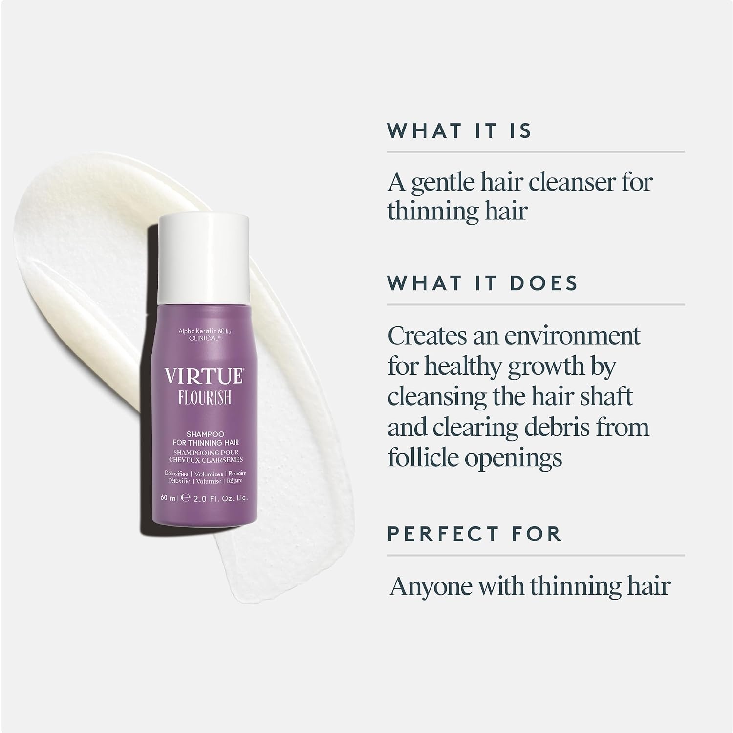 image:imageVIRTUE Flourish Sulfate Free Shampoo for Thinning Hair Volumizing Hair Growth Product Detoxifies and Repairs Color SafeTravel Size